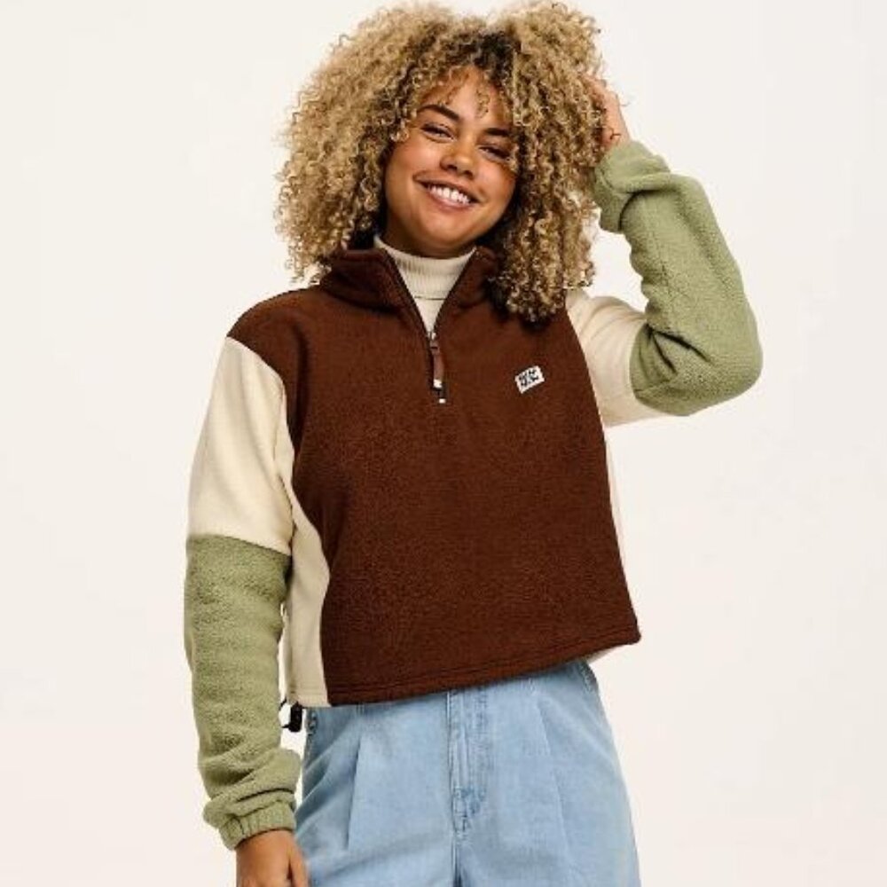 Lucy & Yak Blake - Cropped Polar Fleece in Cocoa, Cream & Sage, Size 2X